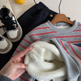  MQTIME  -  Children Boys Sweatshirt New Winter Striped Thicken Warm Toddler Boys Pullovers Versatile Cartoon Printed Infant Boys Sweatshirt