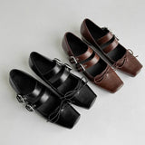 MQTIME  -  2024 new spring summer women pumps natural leather 22-24.5cm cowhide+pigskin buckle bow Mary Jane shoes square toe women shoes