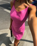  MQTIME  -  Summer New Elegance V-Neck Slim Fit Slimming Backless A-Line Short Strap Dress