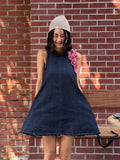 MQTIME  -  Casual Denim Vest Dress Women Korean Chic O Neck Lace Up Sleeveless Loose A-line Short Dresses Summer Fashion Vestidos