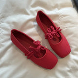 MQTIME  -  Ethnic Style Women Red Satin Mary Jane Shoes Fashion Shallow Square Toe Shoes Spring Autumn Soft Sole Ballet Shoes