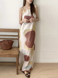 MQTIME  -  Elegant Sexy sleeveless tie dye print slip Dress korean fashion Fairy A-line Vestidos Women Beach loose split Dresses