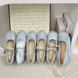 MQTIME  -  Blue Flats Mary Janes Shoes Women Spring Autumn Casual Buckle Strap Loafers Elegant Bow Tie Ballets Ladies Shoes Footwear New