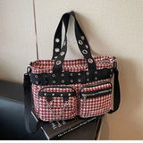 MQTIME  -  Korean Y2K Retro Strap Grid Large-capacity Tote Bag Commuting Storage Bags Crossbody Bag Shoulder Bags Woman Bag Handbag