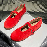 MQTIME  -  Red Velvet Buckle Strap Mary Janes Shoes Women Elegant Spring Autumn Flannel Flats Shoes Black Casual Ladies Shoes Footwear New
