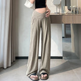 Mqtime Slouchy Style Pants for Maternity Summer Wide Leg Loose Straight Across V Trousers for Pregnant Women Yamamoto Youth Pregnancy