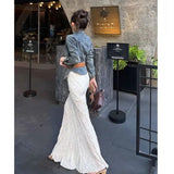 MQTIME  -  White Hip Slim Lace Elegant Long Skirts Fishtail Trumpet A-line French Female Spring High Waist Skirts Mermaid Chic Women Sumer