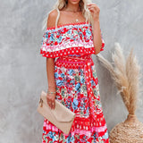 MQTIME  -  Boho Dress Slash Neck Floral Printed Summer Dress Femme Hippie Vestidos A-line Holiday Robes Chic Maxi Dresses