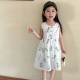 MQTIME  -  Children's Summer Clothing 1-10Y Elegant Girls' Flower Embroidery Vest Dress Lovely Kid's O Neck Sleeveless Dress Girls' Outfits