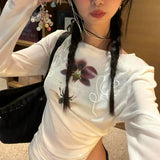 MQTIME  -  Printed Lazy Top Shirt Women Off Shoulder T-shirt Cool Transparent Round Neck Long Sleeved Base Tops New