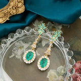 Mqtime  Retro Luxury Courtly Earrings Fashion Zircon Exquisite Green Gorgeous Aristocratic Earrings Female Party Jewelry Gift