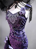 MQTIME  -  Mysterious Nocturne Velvet Elegant Mermaid Dress Elegant Gown Strap Dress Lolita Purple Evening Party Long Dresses