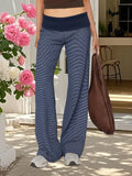 MQTIME  -  Ladies Striped Patterned Relaxed Fit Trousers with Elastic Waistband and Straight Leg Design for Casual Street Style Wear