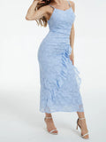 MQTIME  -  Elegant V-Neck Sleeveless Maxi Dress with Ruffled Hemline  Fit Evening Gown for Summer Parties and Events
