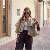 MQTIME  -  Khaki Color Short Cape Style Jackets Women Casual Solid Lapel Full Sleeves Single Breasted Coats Lady Daily Street Outwear New