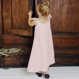 MQTIME  -  Girls Linen Adjustable Ribbon Dress Summer New Children's Casual Loose Cotton And Linen Lovely Pink Dresses With Pockets TZ273
