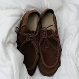 MQTIME  -  Women Shoes Nubuck Casual Flat Shoes Leather Single Shoes Ladies Walking Non Slip