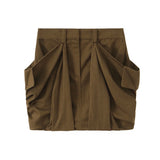  MQTIME  -  Chic Casual Skirt Women's Spring Summer Short Skirt With Pocket Ruched Mini Skirts For Women 2026 New ﻿Holiday Street Skirts