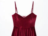 MQTIME  -  French autumn and winter velvet camisole dress wine red puffy dress waist cinching sweet ballet style dress birthday gown