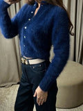 MQTIME  -  Women's Casual Fuzzy Knit Cardigan Sweater Crew Neck Long Sleeve Button Front Cropped Mohair Soft Warm Winter Outerwear