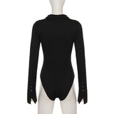 MQTIME  -  Sexy Ribbing Bodycon Jumpsuits for Woman Solid Color Long Sleeves Single Breasted Playsuits Rompers Female Streetwear