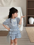 MQTIME  -  New Summer Toddlers Kids Plaid Sets Lace Puff Sleeve Tops Layered Shorts 2pcs Baby Girls Cute Outfits