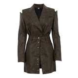 MQTIME  -  Retro Fashion PU Leather Skirt Set Women's Design Sense Cutout Long Sleeve Top Luxury Sense Two-piece Set