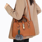 MQTIME  -  Women Fashion Hairball Shopper Totes Solid Color PU Leather Large Capacity Handbag Ladies Luxury Designer Crossbody Shoulder Bag