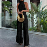 MQTIME  -  Sleeveless Fashion Solid Two Pieces Outfit, Women Summer Half High Collar Elegant Matching Sets, Backless Patchwork Ladies Suits