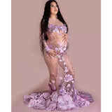 MQTIME  -  New 2024 Shiny Diamonds Romantic Pink Rose Elegant Maxi Maternity Dress Photoshoot Sexy Dress