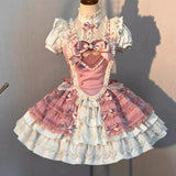 MQTIME  -  Pink Bra Shirt Skirt Lolita Cute Sweet Girl Lace Princess Dress Young Girls Birthday Lolita Tutu Dress Flower Party Dress