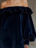  MQTIME  -  Elegant Off Shoulder Velvet Dress Woman Sexy Elegant Temperament Slim Dress Vintage Long Sleeve Spring Autumn Mini Dress 2026