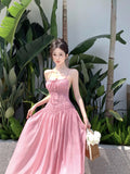 MQTIME  -  Women Summer Pink Backless Elastic Strap Long Beach Dress robe elegante femme boho dress vestidos платье высокое качество