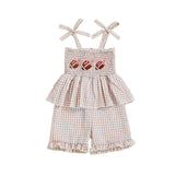 MQTIME  -  Infant Summer Romper Sleeveless Plaid Print Jumpsuit with Tie Straps and Smocked Waist Toddler Playsuit Shorts