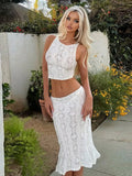  MQTIME  -  Casual Women's Skirt Set O-neck Sleeveless Top Long Skirts Female Lace Sets Summer Vacation Holiday Fashion Lady Outfit