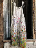 MQTIME  -  Fashion Cotton Linen Printed Halter Women's Casual Jumpsuit Spring Summer New Loose Lace-up Female Beach Vacation Jumpsuit Pants