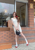MQTIME  -  Summer New Fashion Women Dress Casual Simple Style Square Collar Vest Beading Slim A Line Short Knitted Dresses