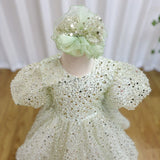 MQTIME  -  Luxury Elegant Shiny Sage Girl Dress Bow Princess Baby Kids Wedding Birthday Party Gown First Communion Pageant J156