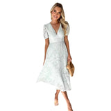 MQTIME  -  European and American Summer Dresses Flowers, Lace, Short Sleeves High Waist and A-shaped Elegant Parties Long Skirts and Women.