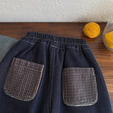  MQTIME  -  New Winter Kids Boys Jeans Plaid Plus Fleece Toddler Boys Demin Pant Versatile Elastic Waist Infant Baby Boys Warm Trouser