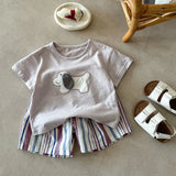MQTIME  -  Boys Suit Spring and Summer New Children's Wear Korean Boy Baby Cute Cartoon Dog T-shirt Striped Shorts Two Sets