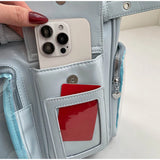  MQTIME  -  Transparent Ita Bag 3-in-1 Tote Backpack, Large Capacity Leather Shoulder Handbag, Multi-compartment Versatile Bag Clear Window
