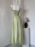MQTIME  -  Sexy Spaghetti Strap Square Neck Ruffles Design Long Dress Women Matcha Sleeveless A-line Dresses Elegant Evening Party Gowns