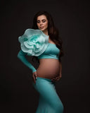 MQTIME  -  2 Pieces Floral Long Maternity Dress To Photoshoots High Stretchy Short Top And Long Mermaid Skirts Women Maxi Dress