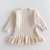  MQTIME  -  New Autumn Kids Princess Dress European American Style Baby Girls Knitting Dress Short Sleeved Solid Color Knitted Clothes