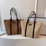 MQTIME  -  Summer Woven Straw Tote Bag Casual Beach Vacation Women Shoulder Bags Large Capacity Female Handbags Solid Color