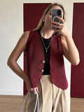 MQTIME  - Casual Knitted Sleeveless Vests Women Solid Colorful Singled-Breasted Sweater Female Autumn Chic Loose Soft Tops All-matching