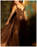 MQTIME  -  Glitte Beading Tulle Evening Gown Sexy Deep V‑Neck Crystals Mesh A‑Line Pregnant Women Party Dress Summer Photography Dresses