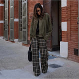  MQTIME  -  Fashion Grid Printed Long Pants For Women Elegant High Waist Wide Leg Trousers 2026 Spring New Street Lady Casual Baggy Pants
