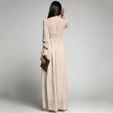 Mqtime Elegant V Neck High Waist Chiffon A-Line Long Dresses For Women Office Ladies Pleated Midi Dress Party Dress Vestidos